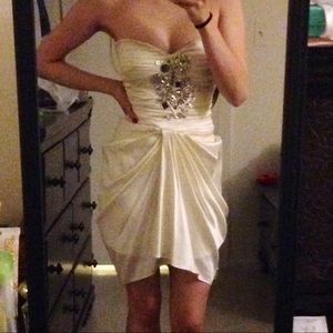 Bebe Jeweled Cream Colored Party Dress